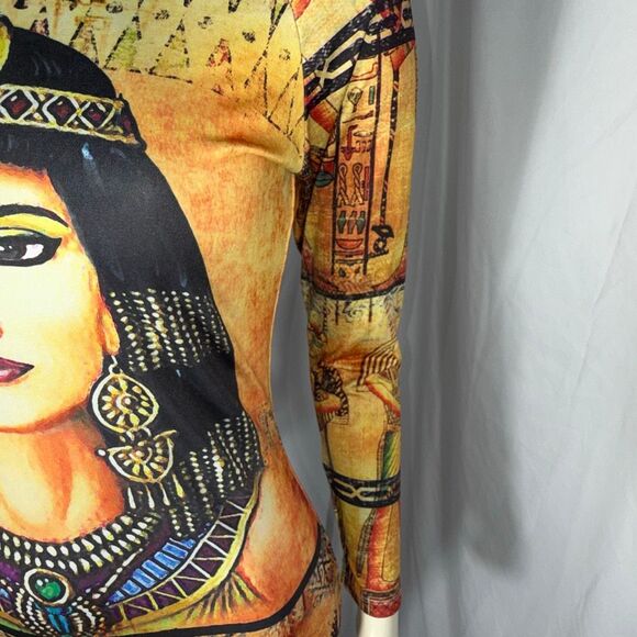 Cleopatra Egyptian Goddess Bodycon Dress | Good Time USA | Vintage Print Long Sl - Picture 6 of 16